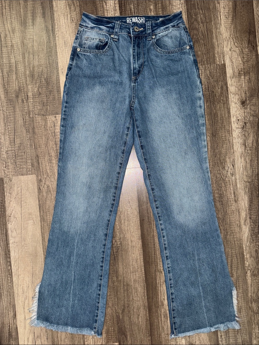 Rewash Medium Blue Flare Jeans with Raw Hem - Women's.